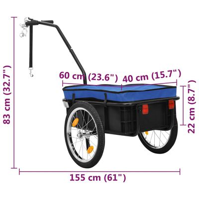 vidaXL Remorque de vélo/chariot à main 155x60x83 cm acier bleu