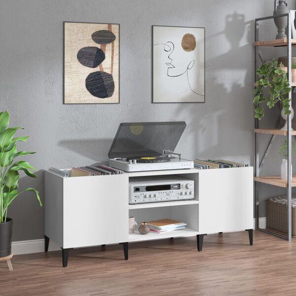 vidaXL Armoire &agrave; disques blanc 121x38x48 cm bois d'ing&eacute;nierie