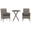 vidaXL Ensemble de bistro avec coussins 3 pcs gris rotin et verre