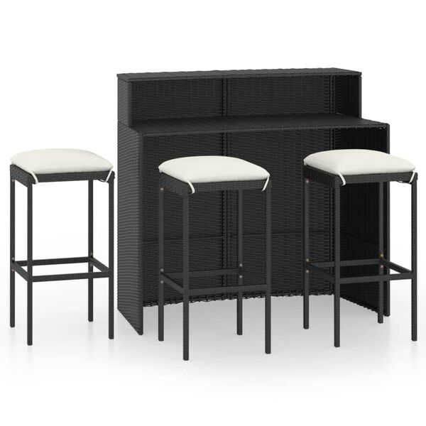 vidaXL Ensemble de bar de jardin avec coussins 4 pcs Noir