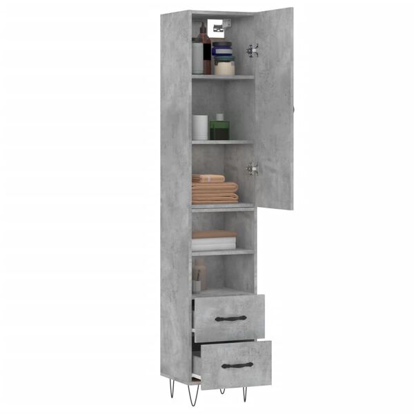 vidaXL Buffet haut Gris b&eacute;ton 34,5x34x180 cm Bois d'ing&eacute;nierie