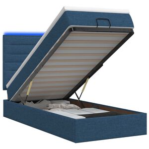 vidaXL Lit coffre avec matelas et LED Bleu 90 x 200 cm Tissu