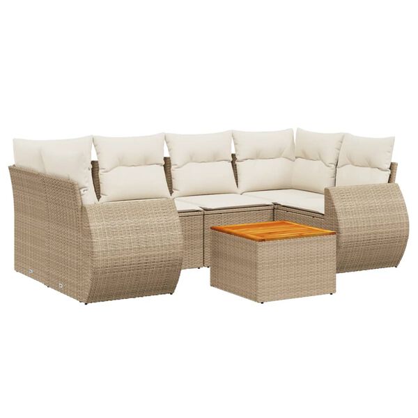 vidaXL Salon de jardin avec coussins 7 pcs beige r&eacute;sine tress&eacute;e