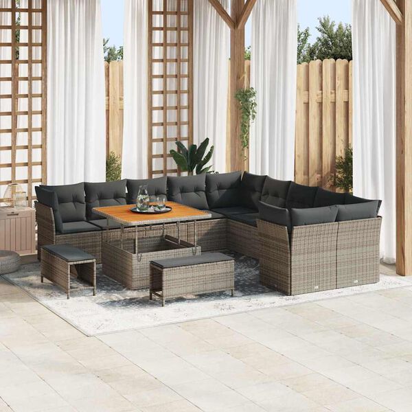 vidaXL Ensemble de canap&eacute; de jardin avec coussin 13 pcs Gris polyrotin