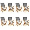 vidaXL Chaises de jardin pliantes lot de 8 noir poly rotin bois massif