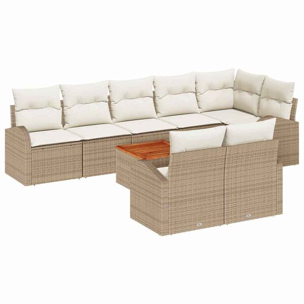 vidaXL Ensemble de canap&eacute; de jardin 9 pcs Beige Poly rotin