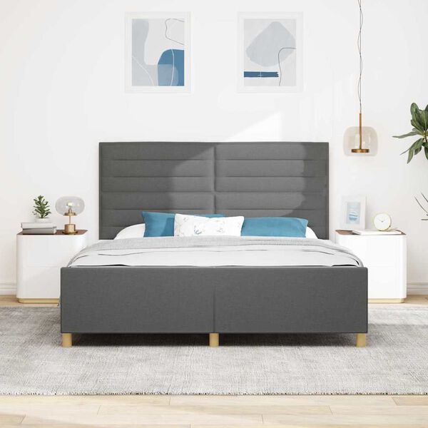 vidaXL Cadre de lit avec t&ecirc;te de lit Gris fonc&eacute; 180 x 200 cm tissu