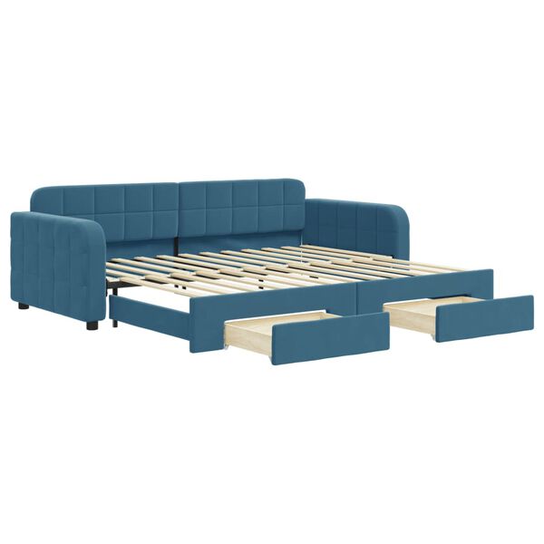 vidaXL Lit de jour avec gigogne et tiroirs sans matelas bleu 90x200 cm