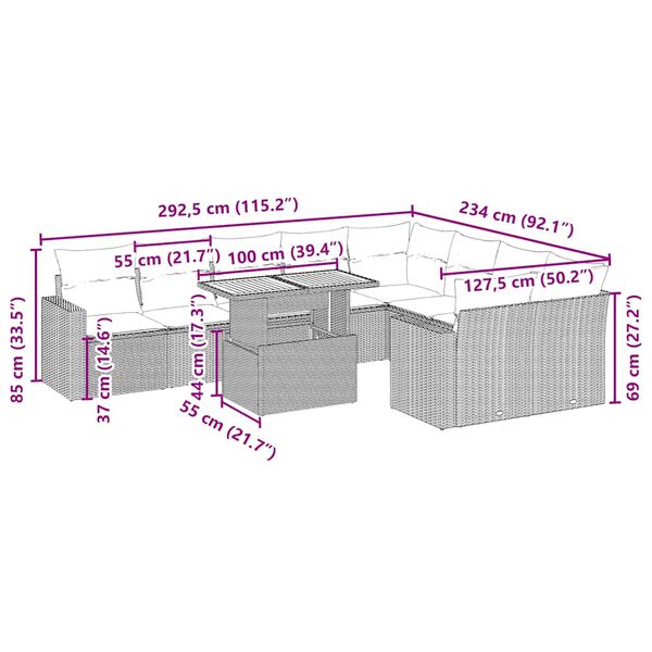 vidaXL Salon de jardin avec coussins 10 pcs beige r&eacute;sine tress&eacute;e