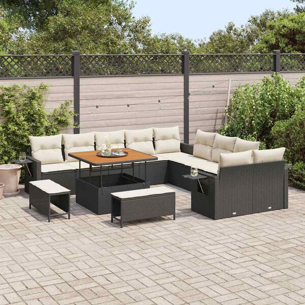 vidaXL Ensemble de canapé de jardin 13 pcs Noir Poly rotin