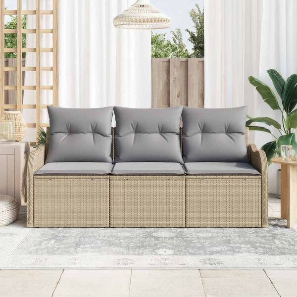 vidaXL Ensemble de canap&eacute; de jardin avec coussin 3 pcs Beige polyrotin