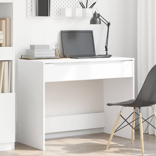 vidaXL Bureau avec tiroir Blanc 100 x 50 x 78 cm Bois d'ing&eacute;nierie