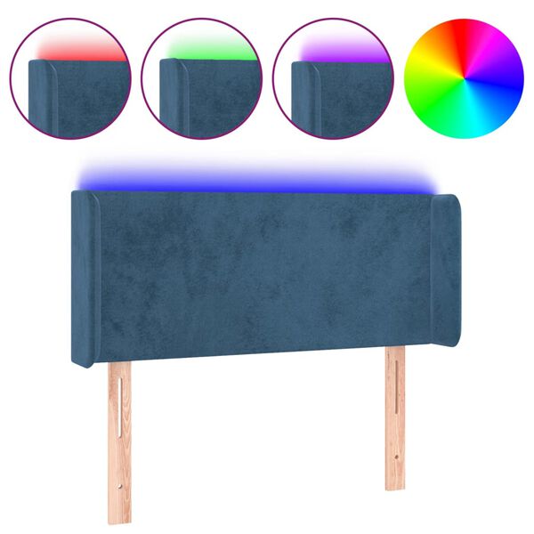 vidaXL T&ecirc;te de lit &agrave; LED Bleu fonc&eacute; 103x16x78/88 cm Velours