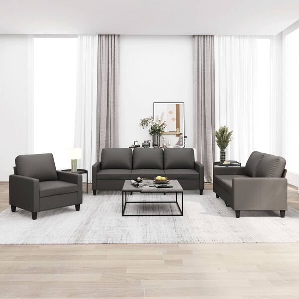 vidaXL Ensemble de canap&eacute;s 3 pcs avec coussins Gris Similicuir