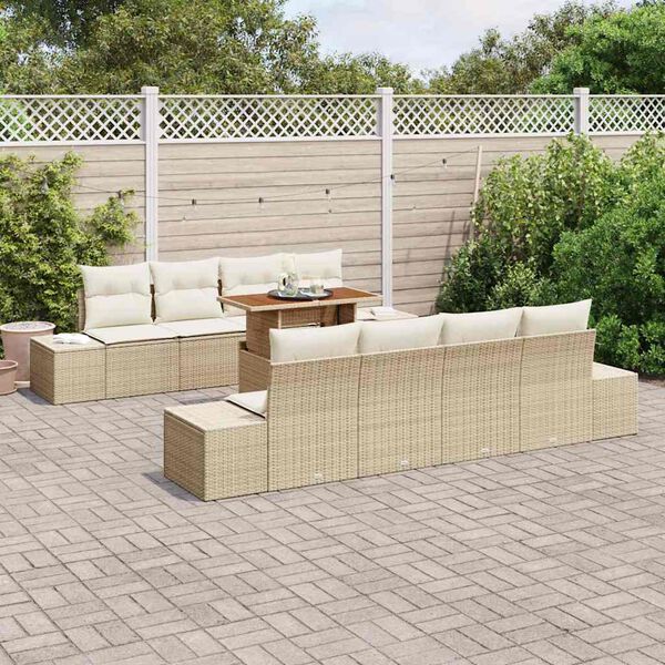 vidaXL Ensemble de canap&eacute; de jardin 9 pcs Beige Poly rotin