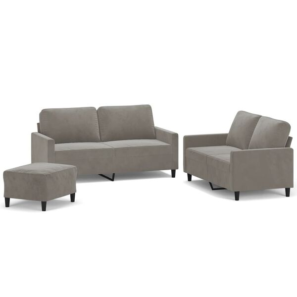 vidaXL Ensemble de canap&eacute;s 3 pcs avec coussins Gris clair Velours