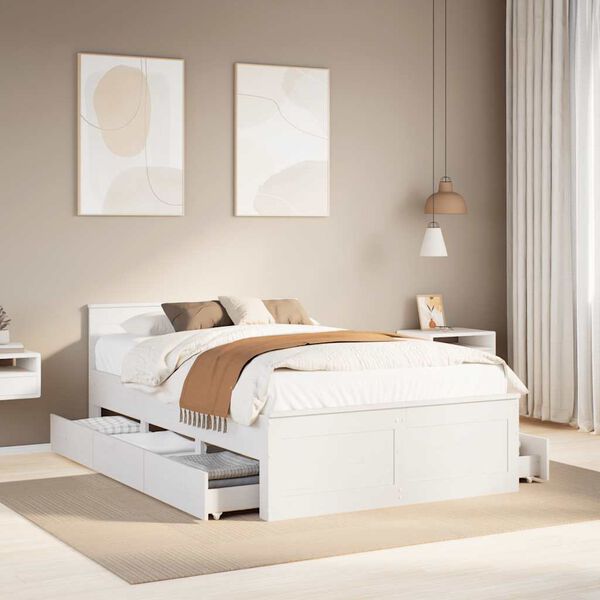 vidaXL Cadre de lit sans matelas avec t&ecirc;te de lit blanc 120x190 cm pin