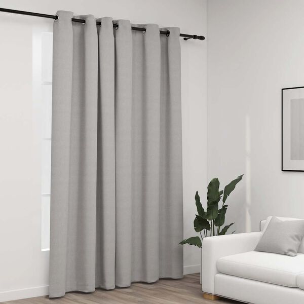 vidaXL Rideau occultant Aspect de lin avec &oelig;illets Gris 290x245 cm
