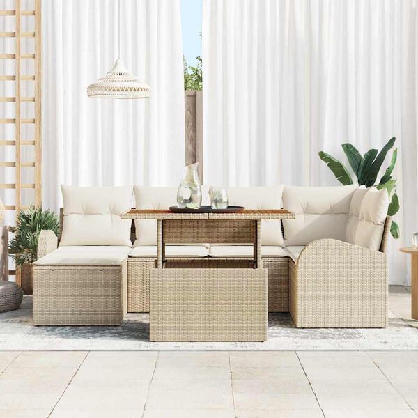 vidaXL Ensemble de canapé de jardin avec coussin 7 pcs beige et crème