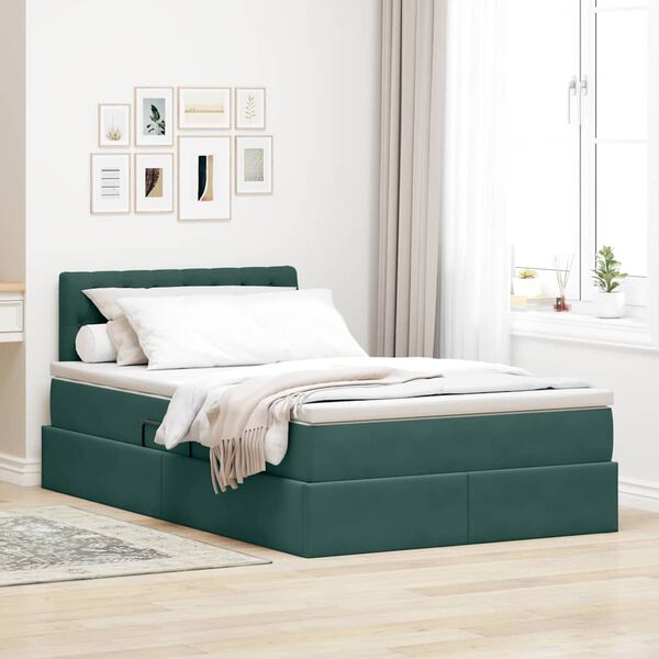 vidaXL Lit avec rangement et LED Vert fonc&eacute; 120 x 200 cm Velours
