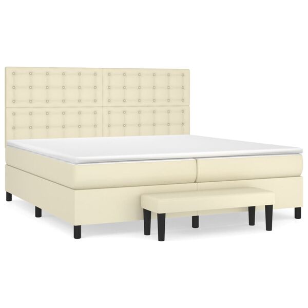 vidaXL Sommier &agrave; lattes de lit avec matelas Cr&egrave;me 200x200cm Similicuir