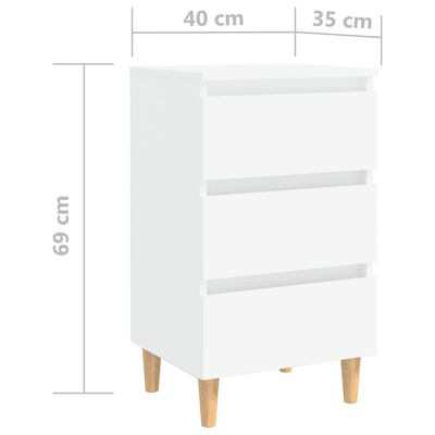 vidaXL Table de chevet avec pieds en bois solide Blanc 40x35x69 cm