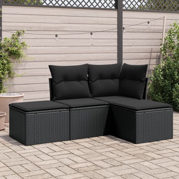 vidaXL Salon de jardin 4 pcs avec coussins noir r&eacute;sine tress&eacute;e