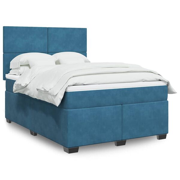 vidaXL Sommier &agrave; lattes de lit et matelas bleu 140x190 cm velours