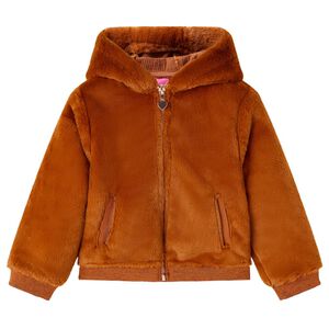 Veste &agrave; capuche pour enfants fausse fourrure cognac 92