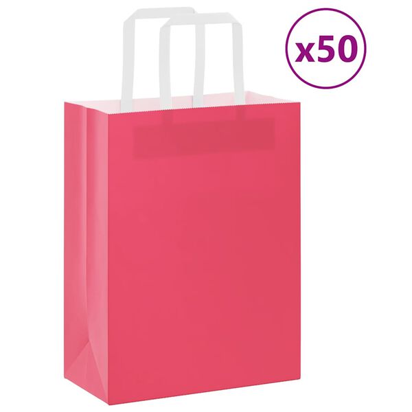 vidaXL Sacs en papier 50 pcs avec poign&eacute;es rose 21x11x28 cm