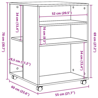 vidaXL Table d'appoint avec roues gris béton bois d'ingénierie