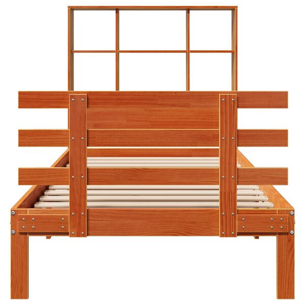 vidaXL Lit bibliothèque sans matelas cire marron 100x200 cm pin massif