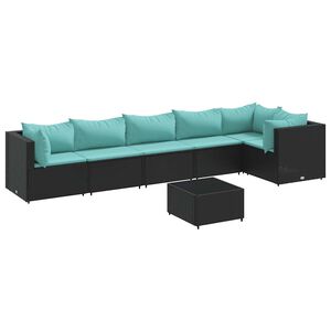 vidaXL Salon de jardin 7 pcs avec coussins Noir R&eacute;sine tress&eacute;e
