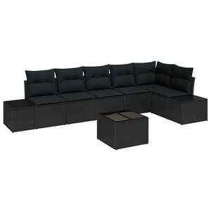 vidaXL Ensemble de canap&eacute; de jardin avec coussin 7 pcs Noir polyrotin