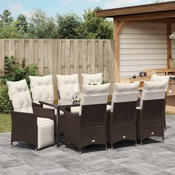 vidaXL Ensemble de salle &agrave; manger pour jardin 9 pcs Marron Poly rotin