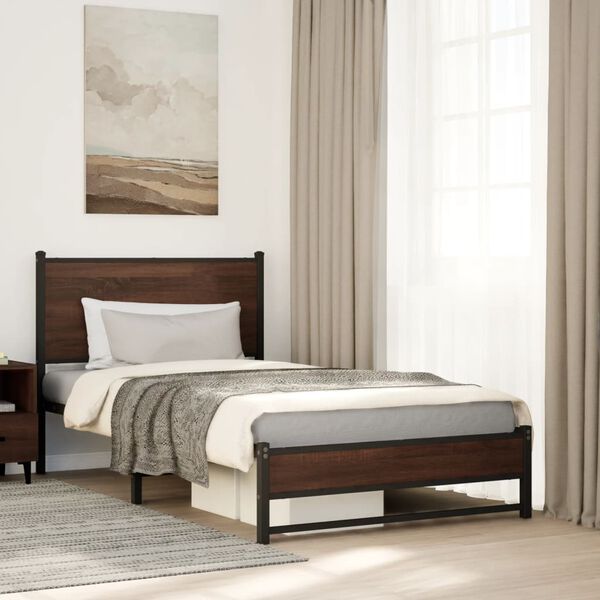 vidaXL Cadre de lit en m&eacute;tal sans matelas ch&ecirc;ne marron 100x190 cm