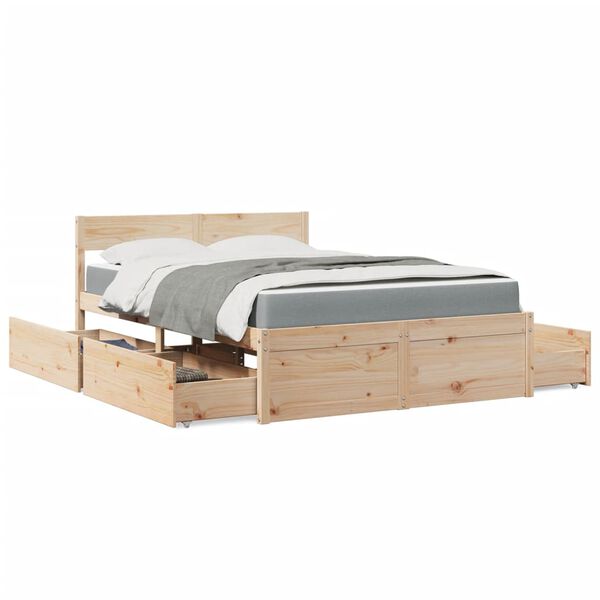 vidaXL Lit avec tiroirs et matelas 120x190 cm bois massif de pin