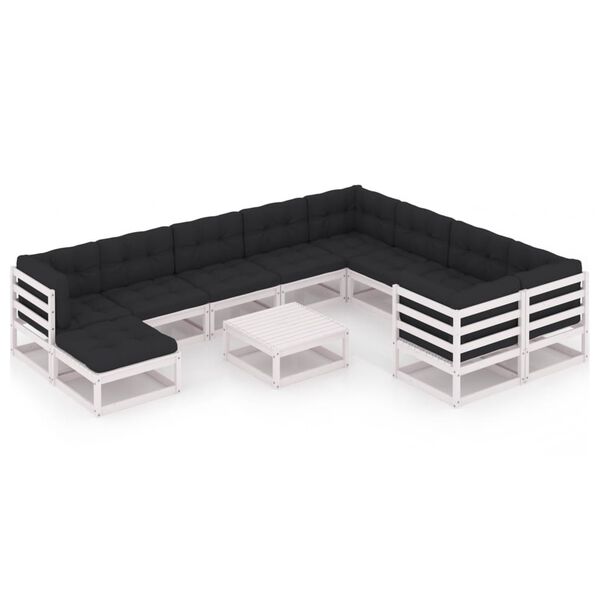 vidaXL Salon de jardin 11 pcs avec coussins Blanc Bois de pin massif