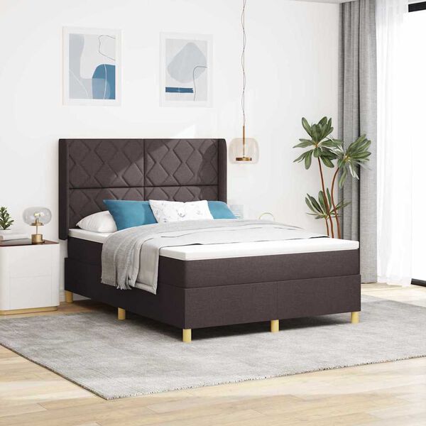 vidaXL Lit à ressorts avec matelas Marron 140 x 190 cm tissu