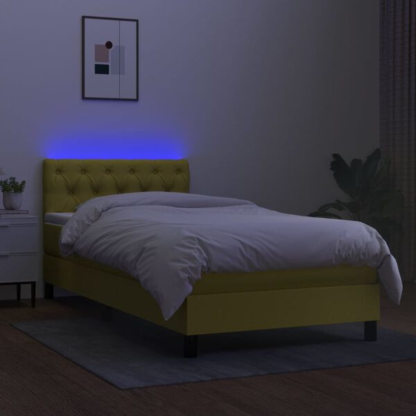vidaXL Sommier à lattes de lit avec matelas et LED Vert 80x200cm Tissu