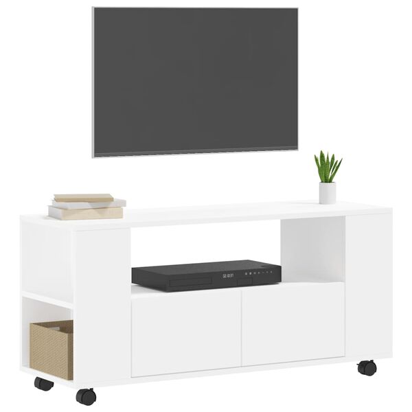 vidaXL Meuble TV blanc 102x34,5x43 cm bois d'ing&eacute;nierie