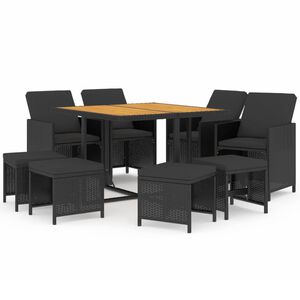 vidaXL Ensemble &agrave; manger de jardin coussins 9pcs R&eacute;sine tress&eacute;e Noir