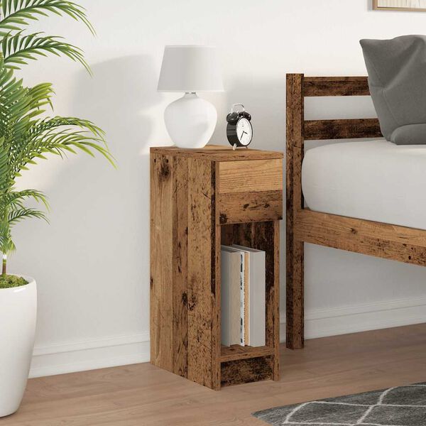 vidaXL Table de chevet avec tiroir vieux bois 20x36x60 cm
