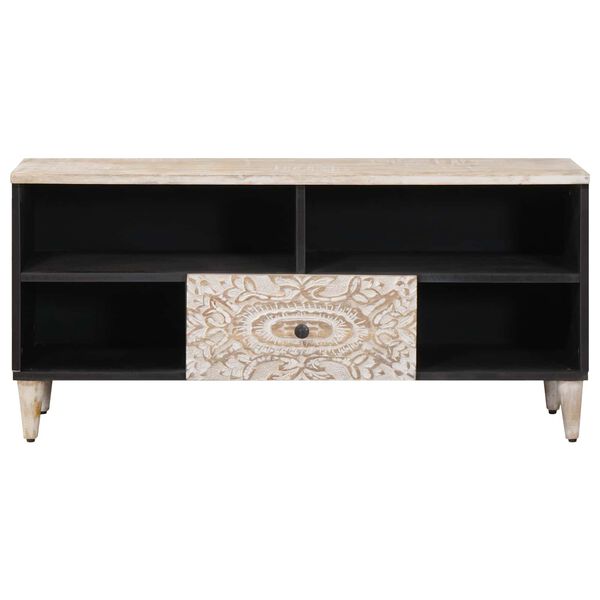 vidaXL Meuble TV Blanc 100 x 33,5 x 46 cm Bois de mangue massif