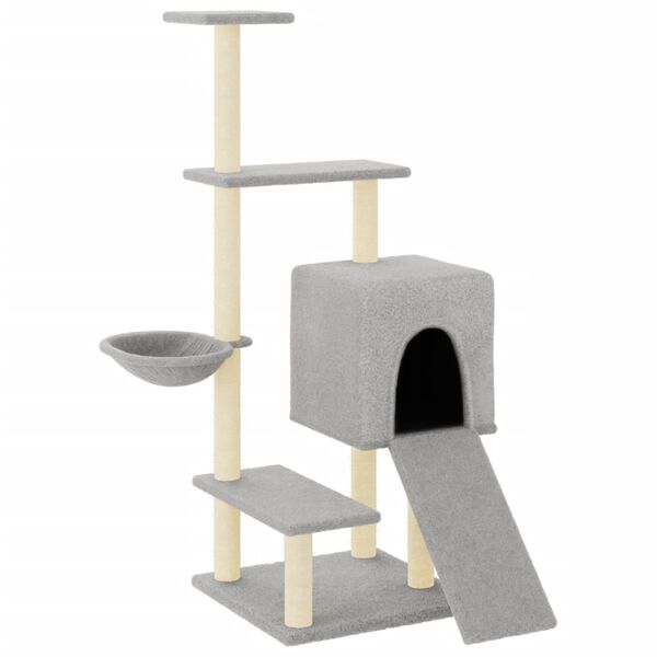 vidaXL Arbre &agrave; chat avec griffoirs en sisal gris clair 130,5 cm
