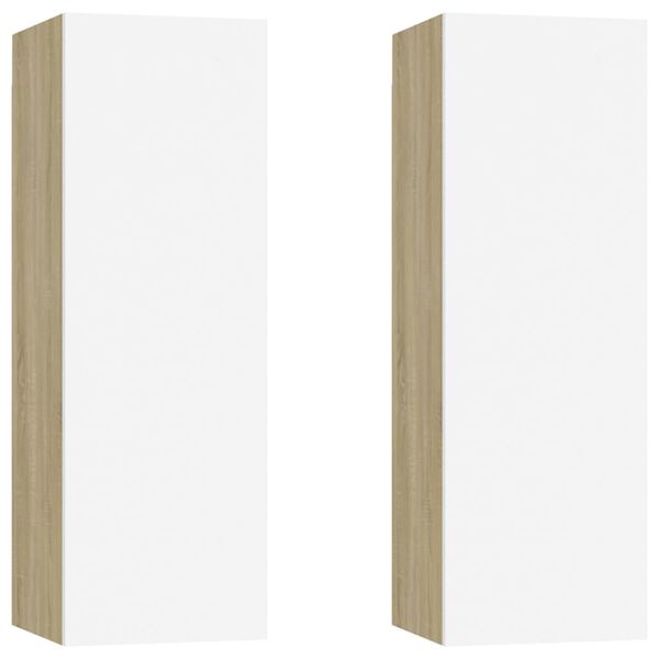 vidaXL Meubles TV 2 pcs Blanc et ch&ecirc;ne sonoma Bois d&rsquo;ing&eacute;nierie