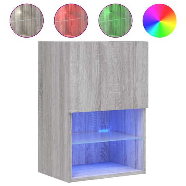 vidaXL Meuble TV avec lumi&egrave;res LED sonoma gris 40,5x30x60 cm