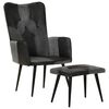 vidaXL Fauteuil avec repose-pieds Noir Cuir v&eacute;ritable et toile