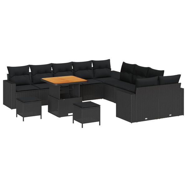 vidaXL Ensemble de canap&eacute; de jardin avec coussin 17 pcs Noir polyrotin