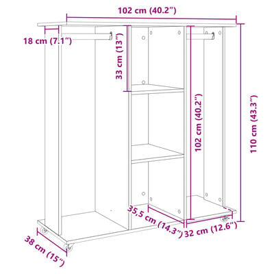 vidaXL Garde-robe avec roues chêne marron 102x38x110cm bois ingénierie